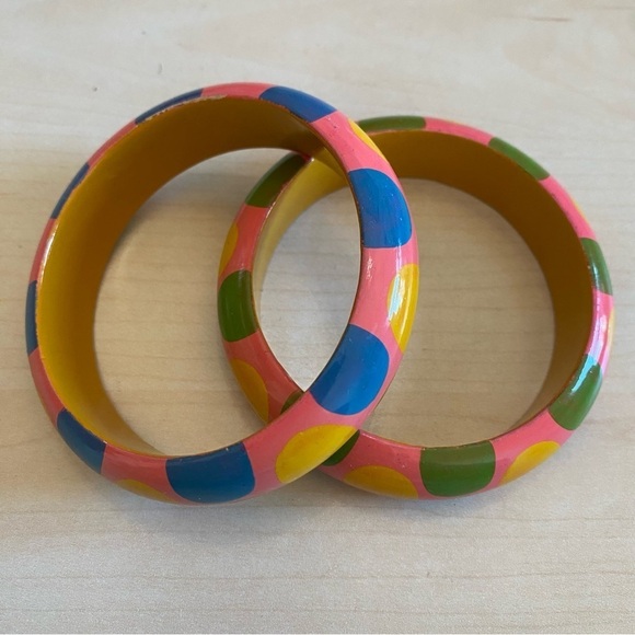 Multicolored Polka Dot Wood Bangles - Picture 11 of 11